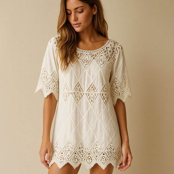 Pilyq White Cotton Crochet Lace Swim Dress Coverup Sz XS/S NWT - Picture 1 of 6